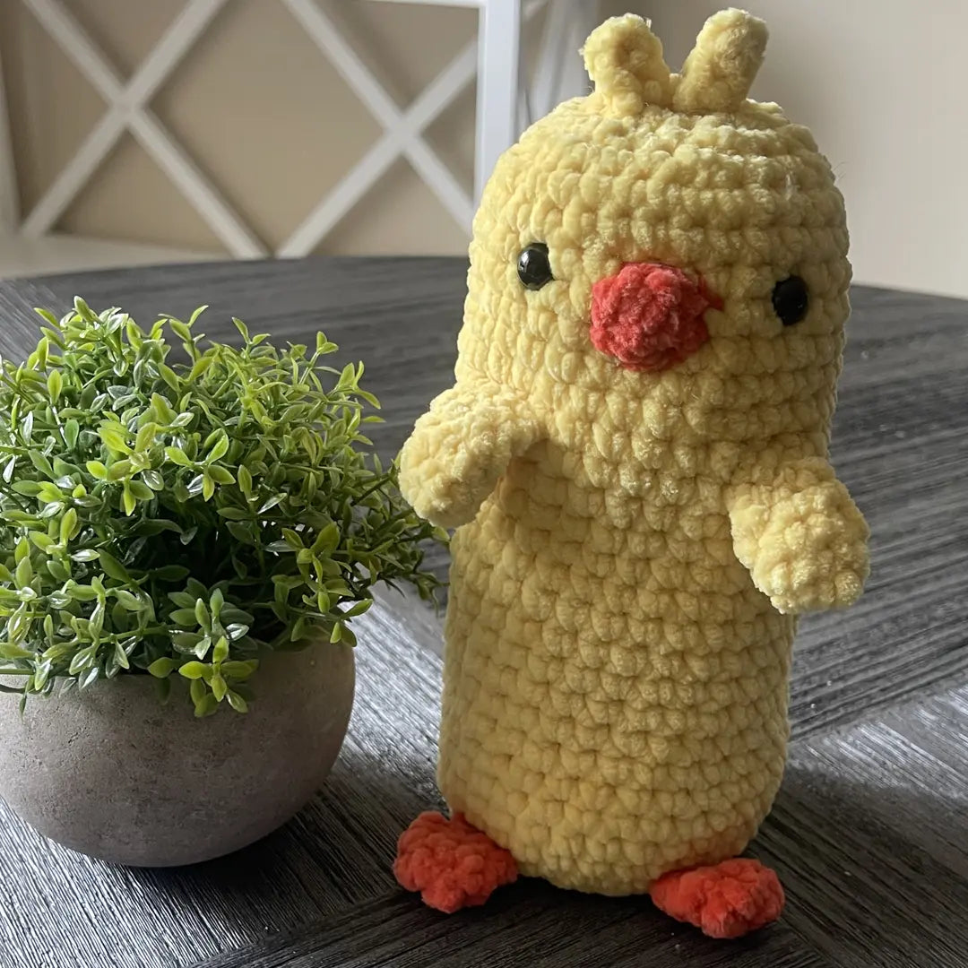 Handmdade Crochet - Long Chicken Plushie - Sitting