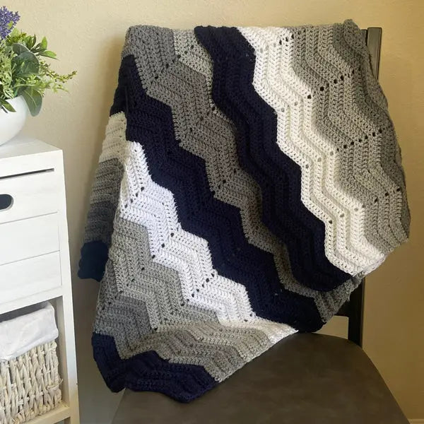 Handmade Crochet - Afghan Blanket - Navy